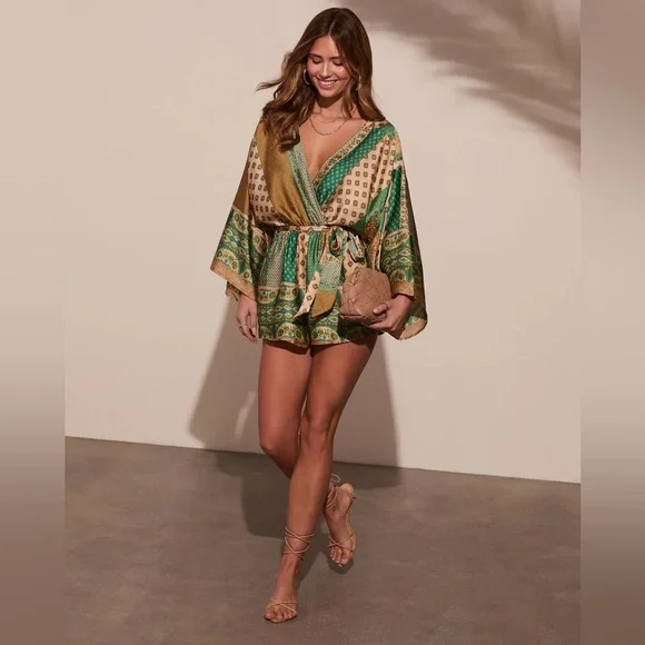 NWT VICI Palm Canyon Satin Tie Waist Romper - Picture 2 of 6